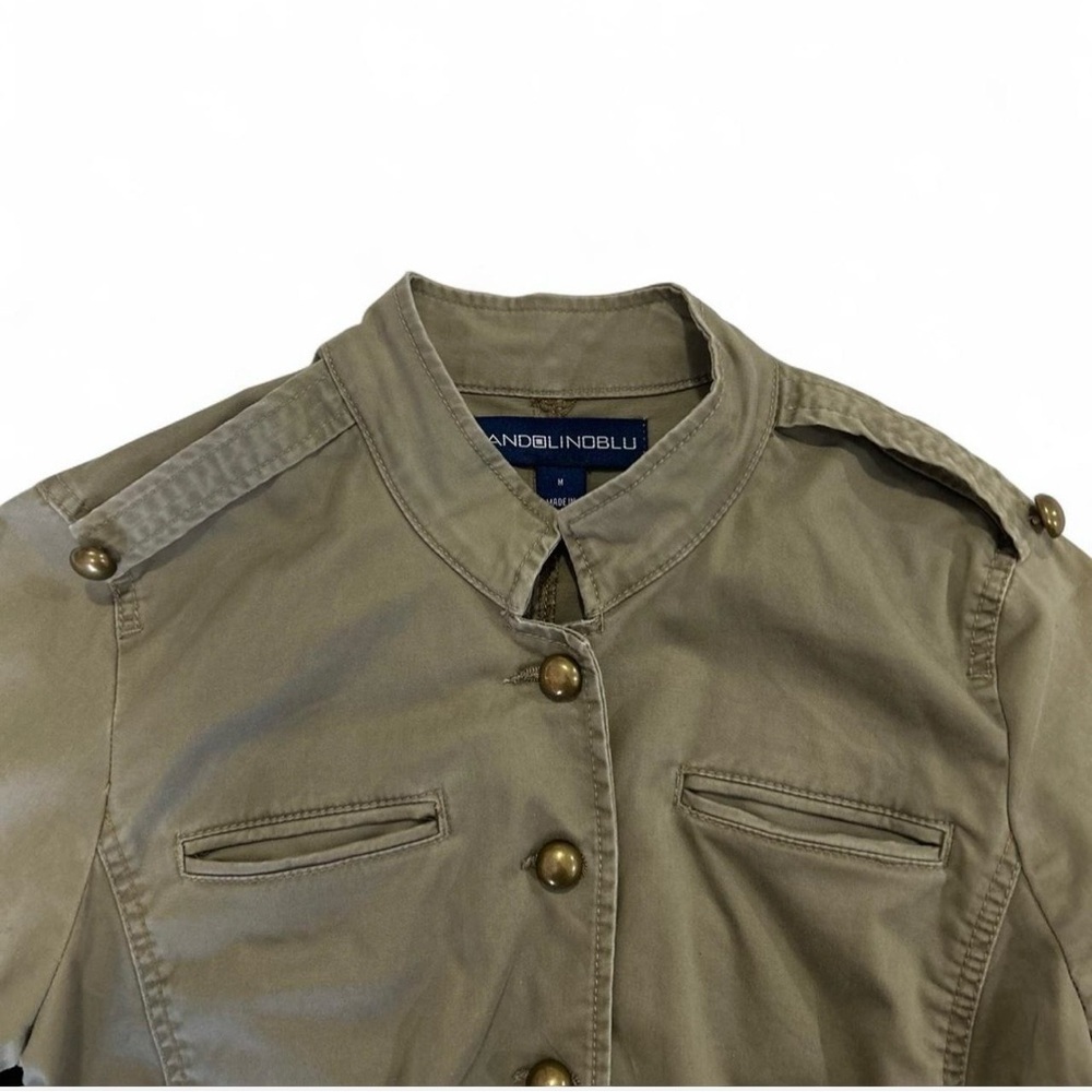 Military Green Napoleon Style Jacket with Brass Hardware Pointed Hemline Size M - Picture 3 of 8